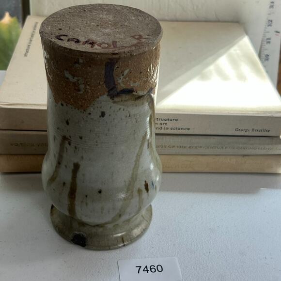 Studio Art Pottery Stoneware Tall Vase Glaze Brown Drips Signed By Carol R. - Picture 13 of 16